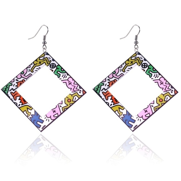 Geometric Drop Fun Print Earrings - Picture 1 of 4